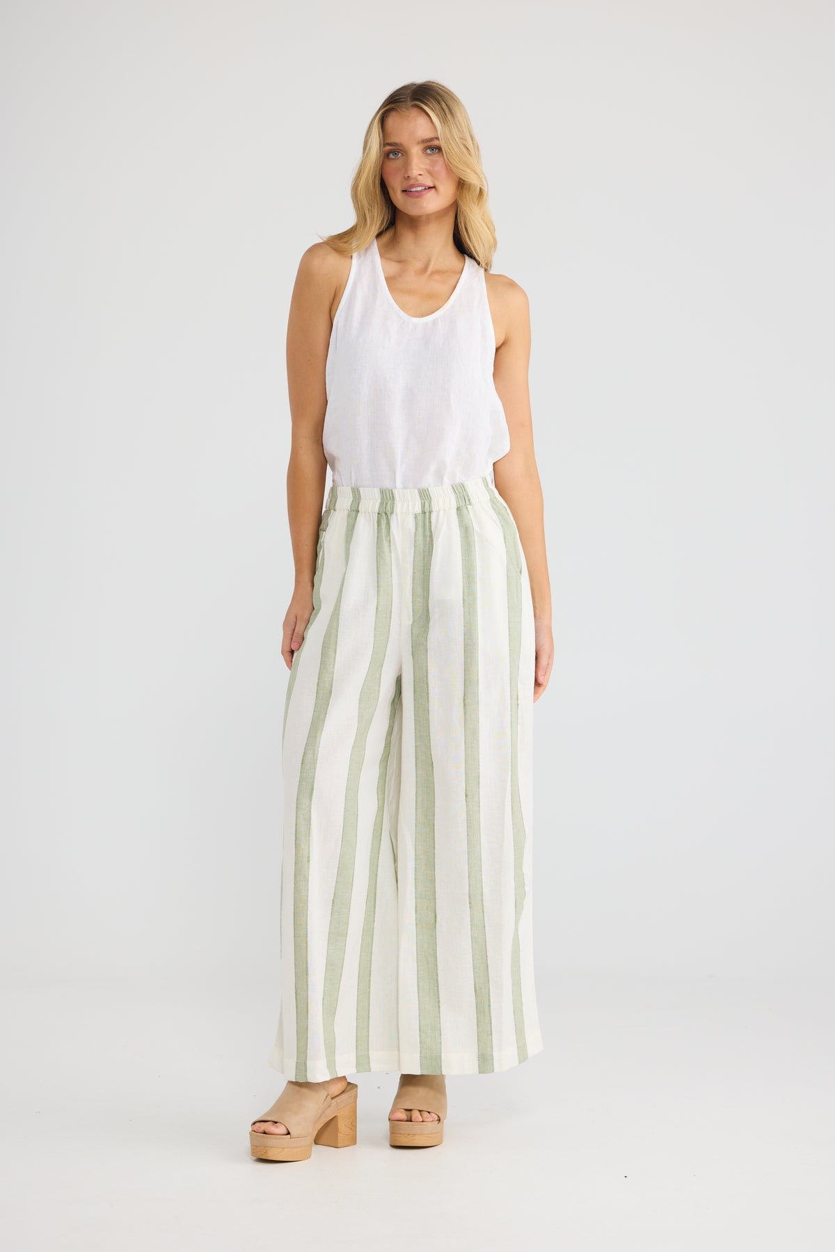 The Shanty Corp Positano Pants -  Sage Shadow Stripe