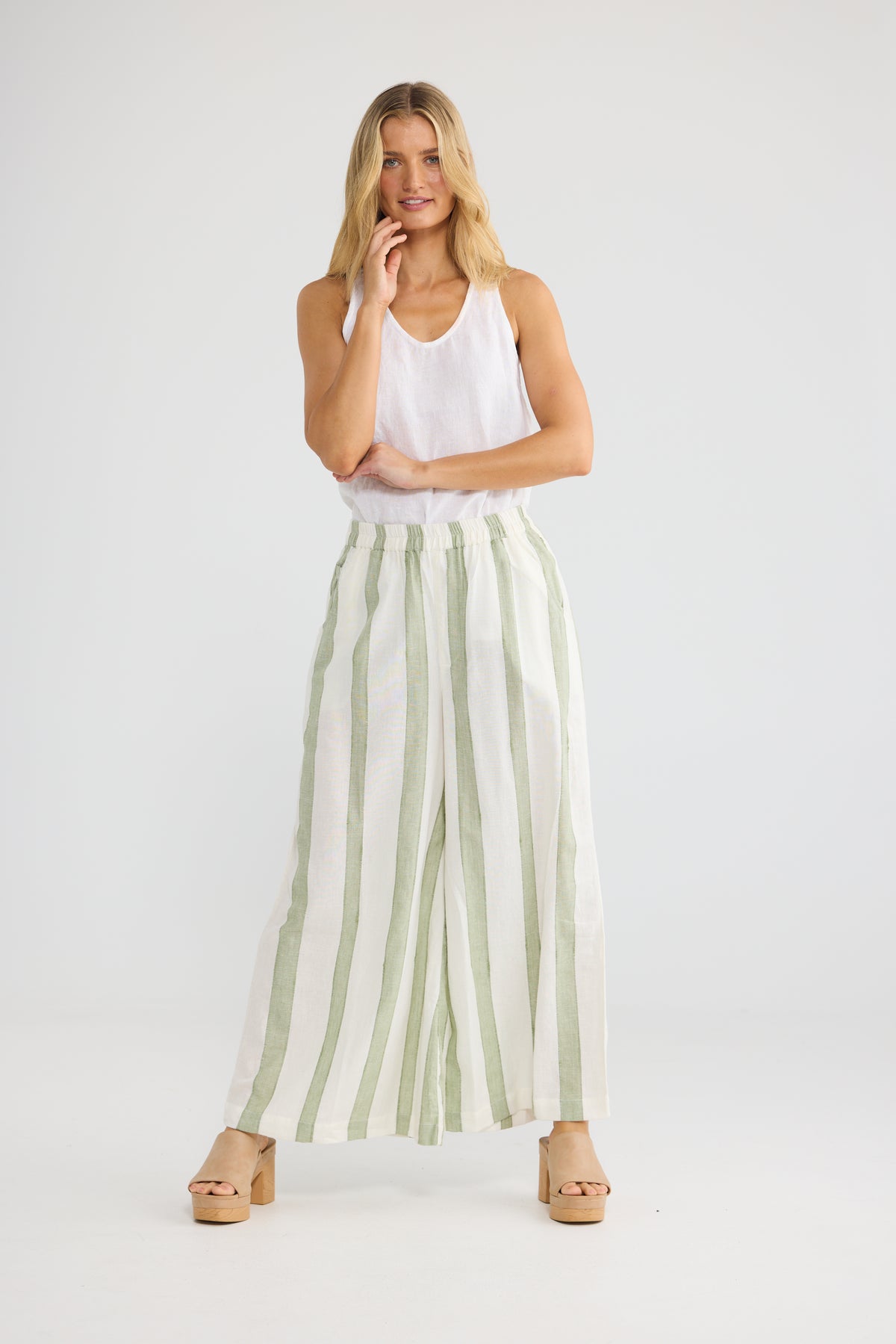The Shanty Corp Positano Pants -  Sage Shadow Stripe