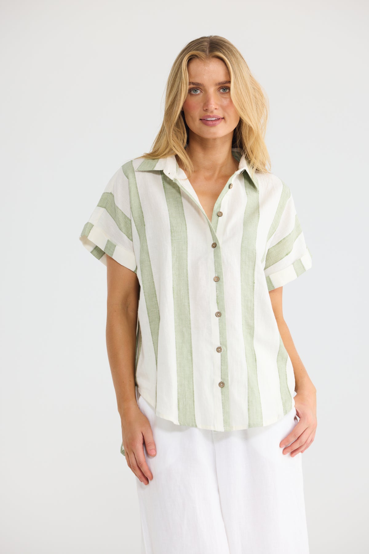 The Shanty Corp Lucia Top - Sage Shadow Stripe