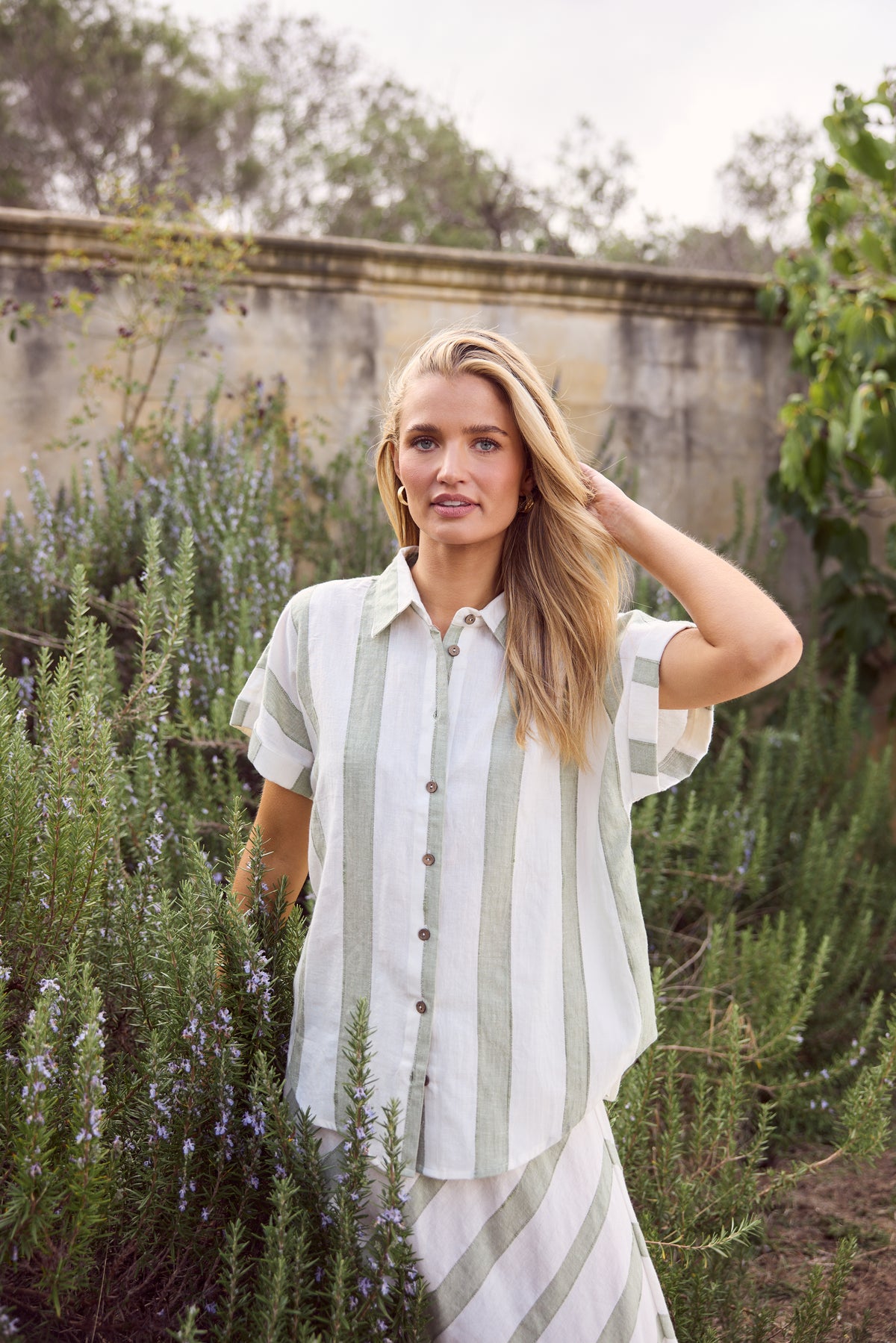 The Shanty Corp Lucia Top - Sage Shadow Stripe