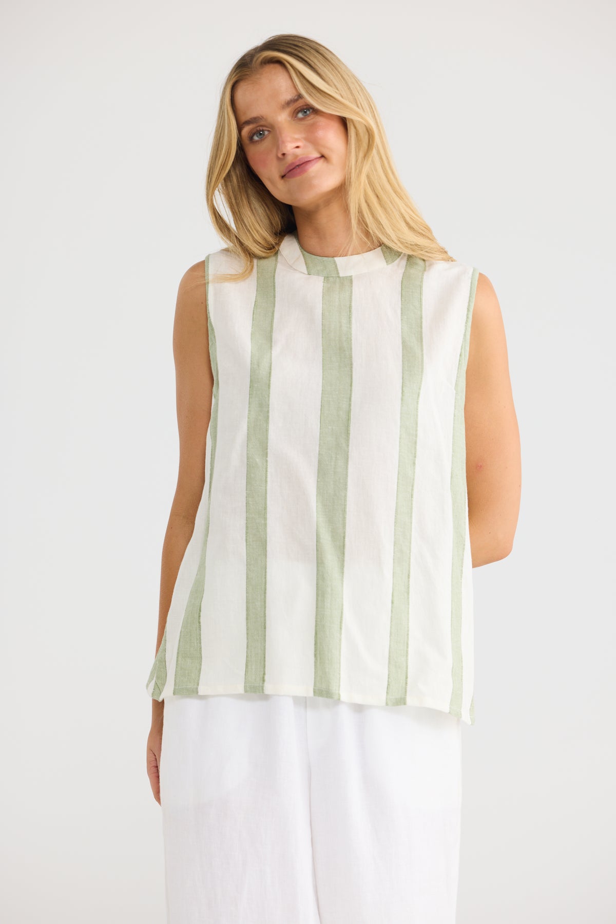 The Shanty Corp Adel Top - Sage Shadow Stripe