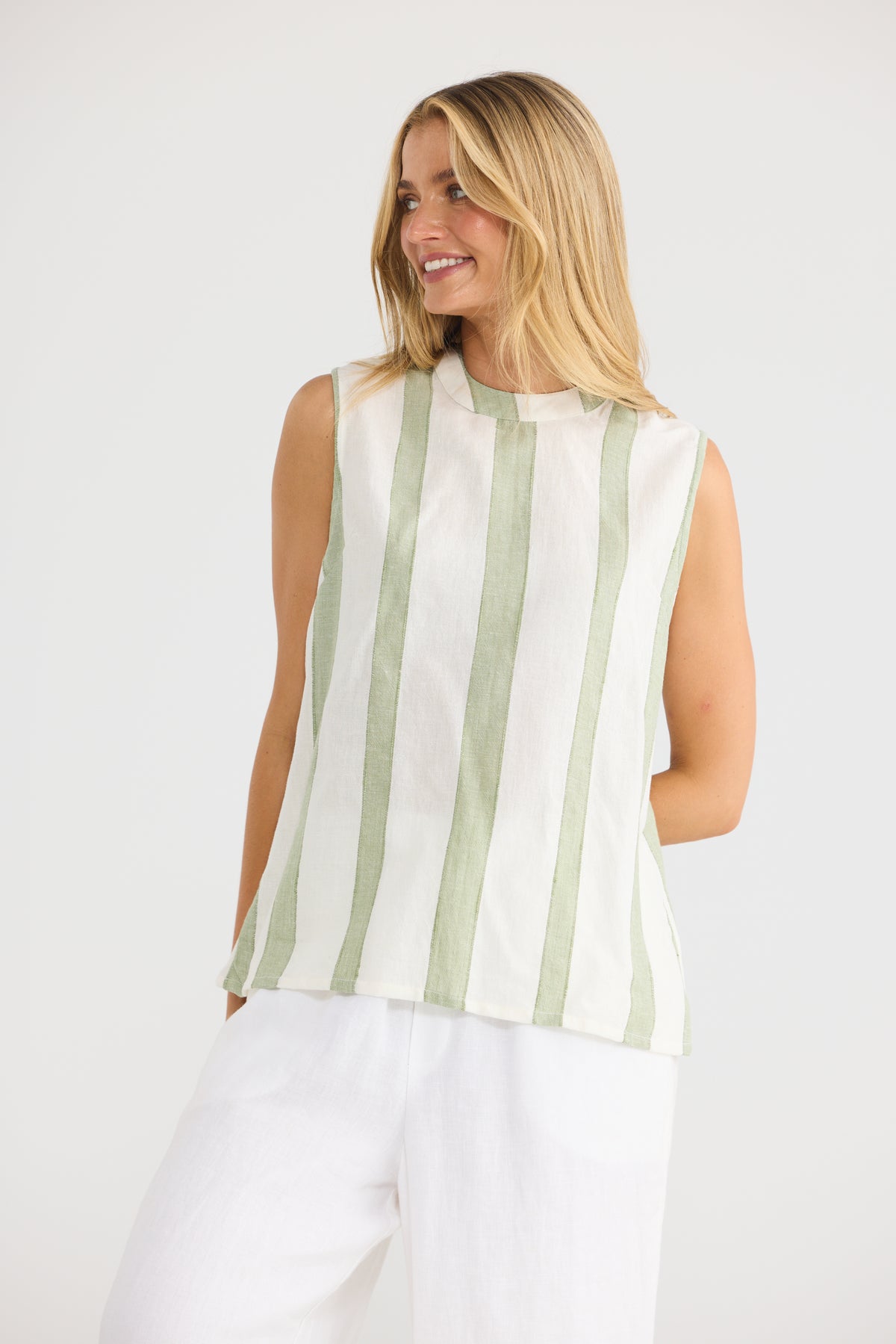 The Shanty Corp Adel Top - Sage Shadow Stripe