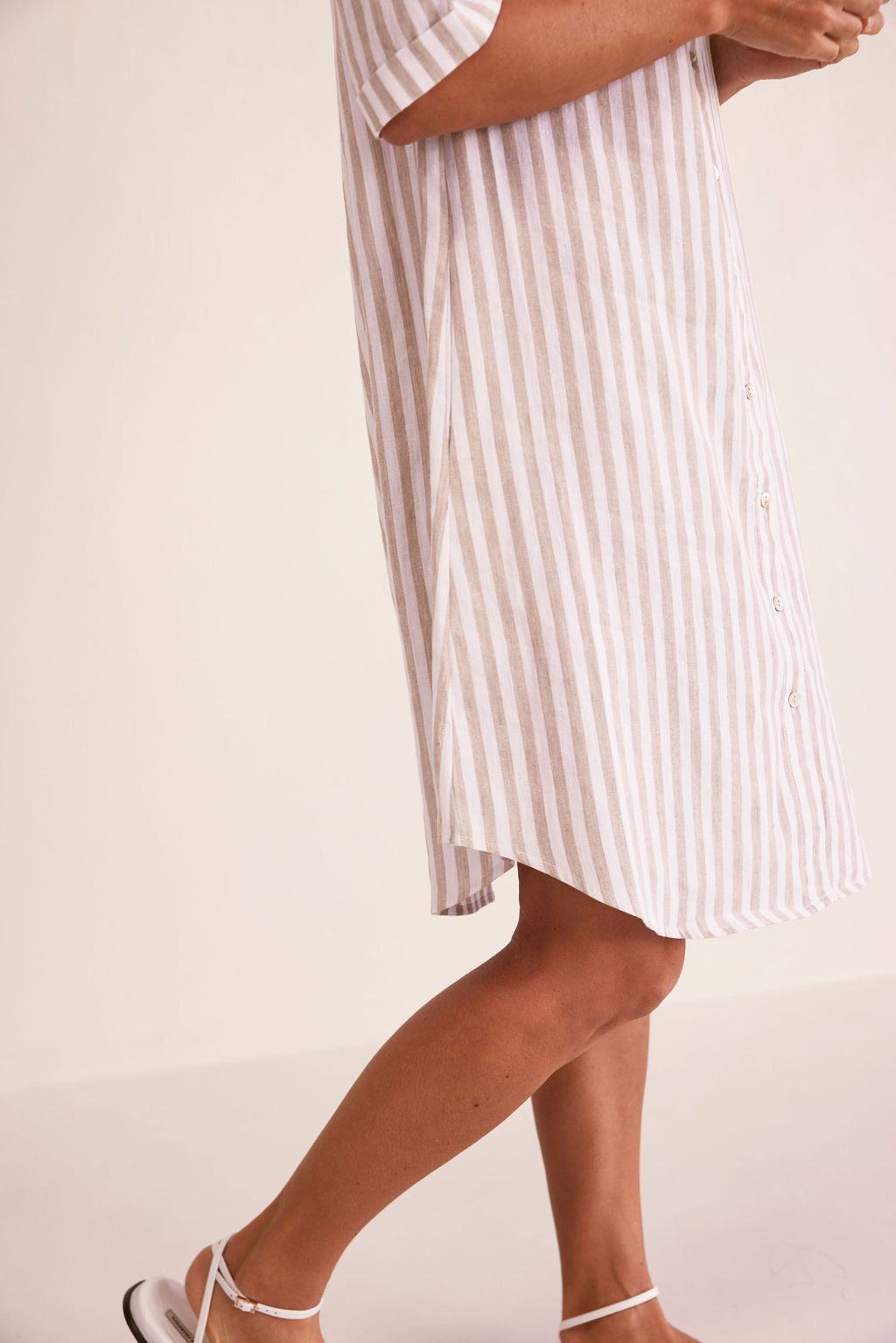 See Saw 3/4 Sleeve Shirtmaker Dress - Toffee/White Stripe