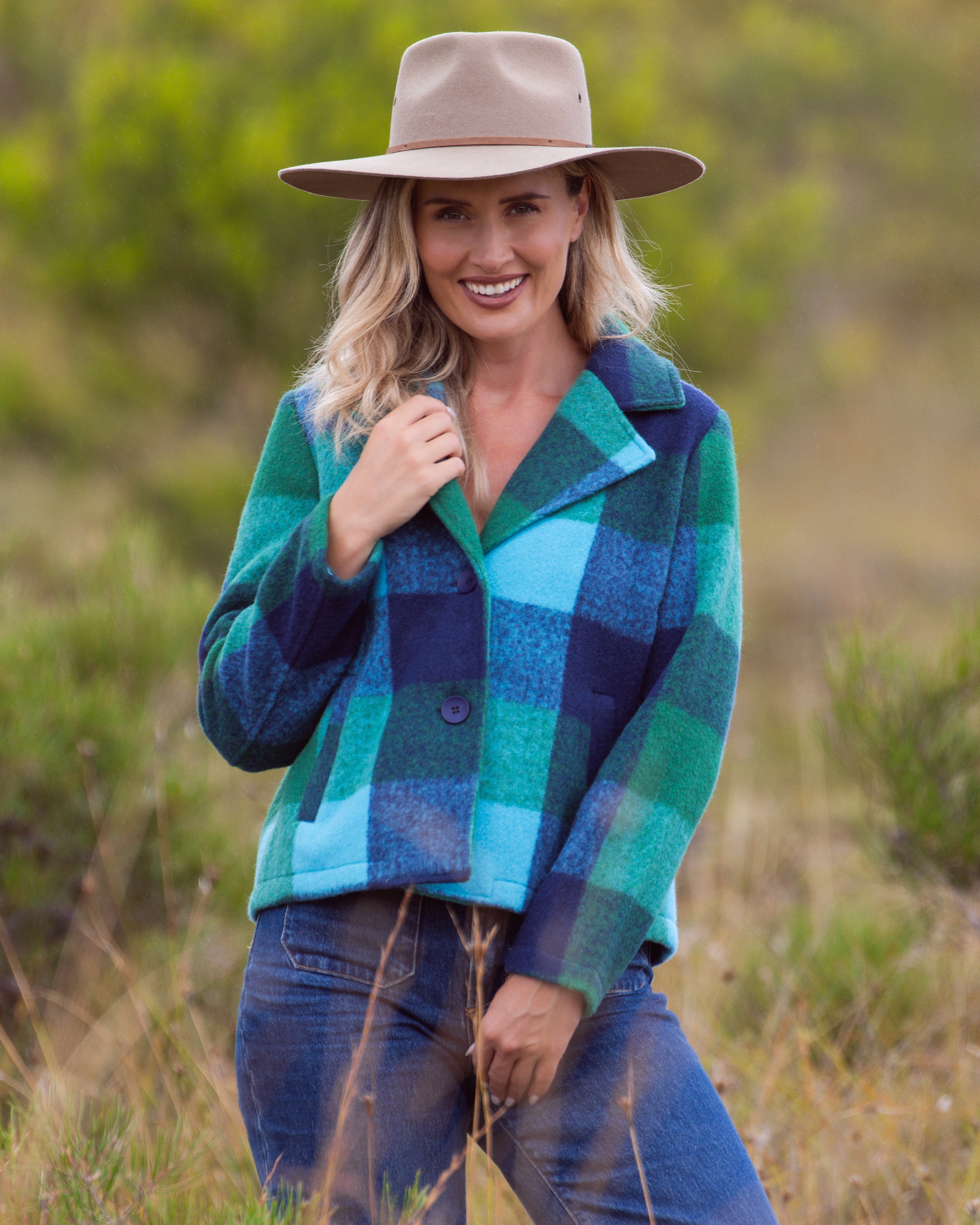 See Saw Plaid Jacket - Emerald/Navy/Aqua