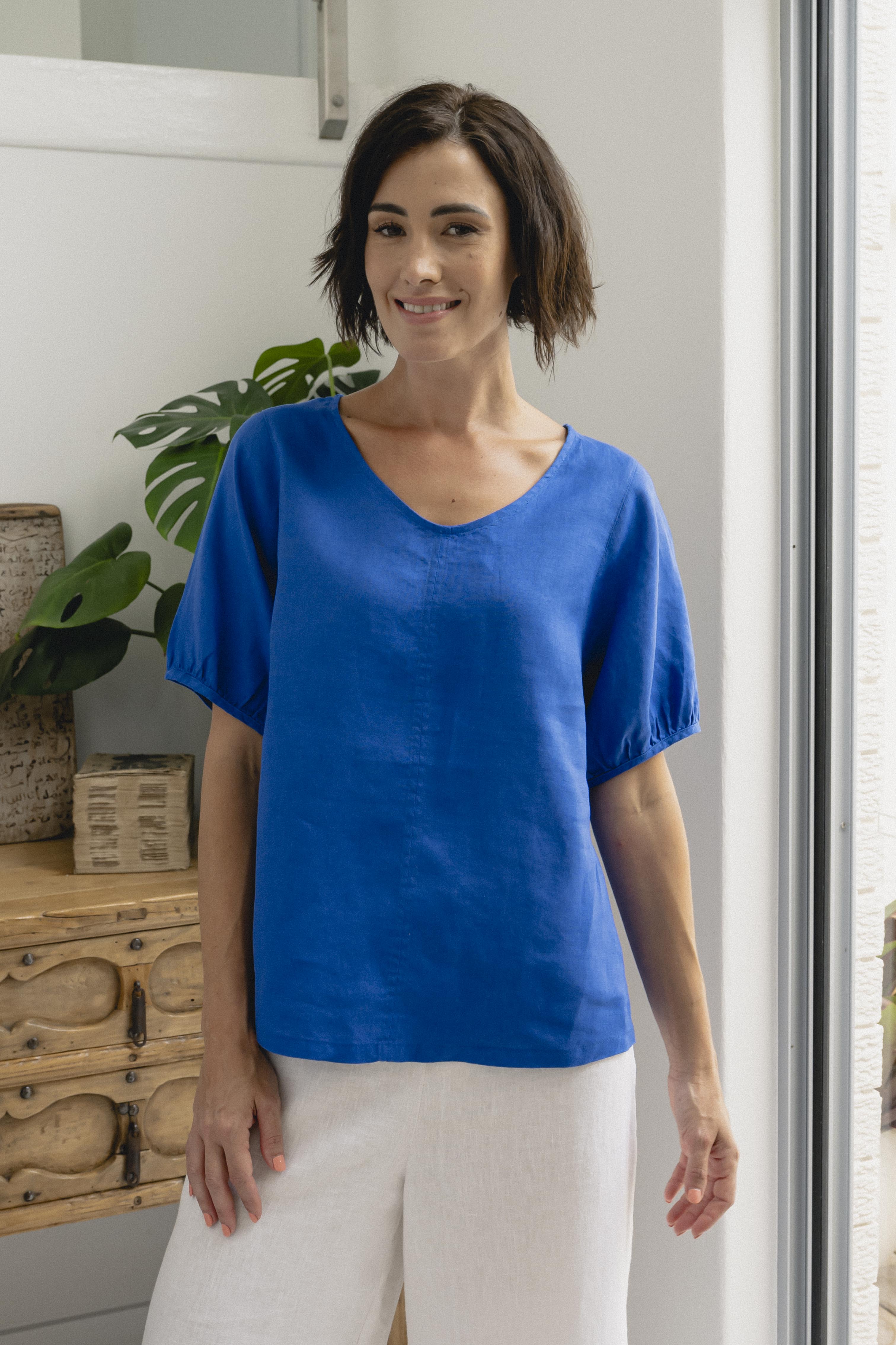 See Saw V Neck Swing Top - Santorini Blue