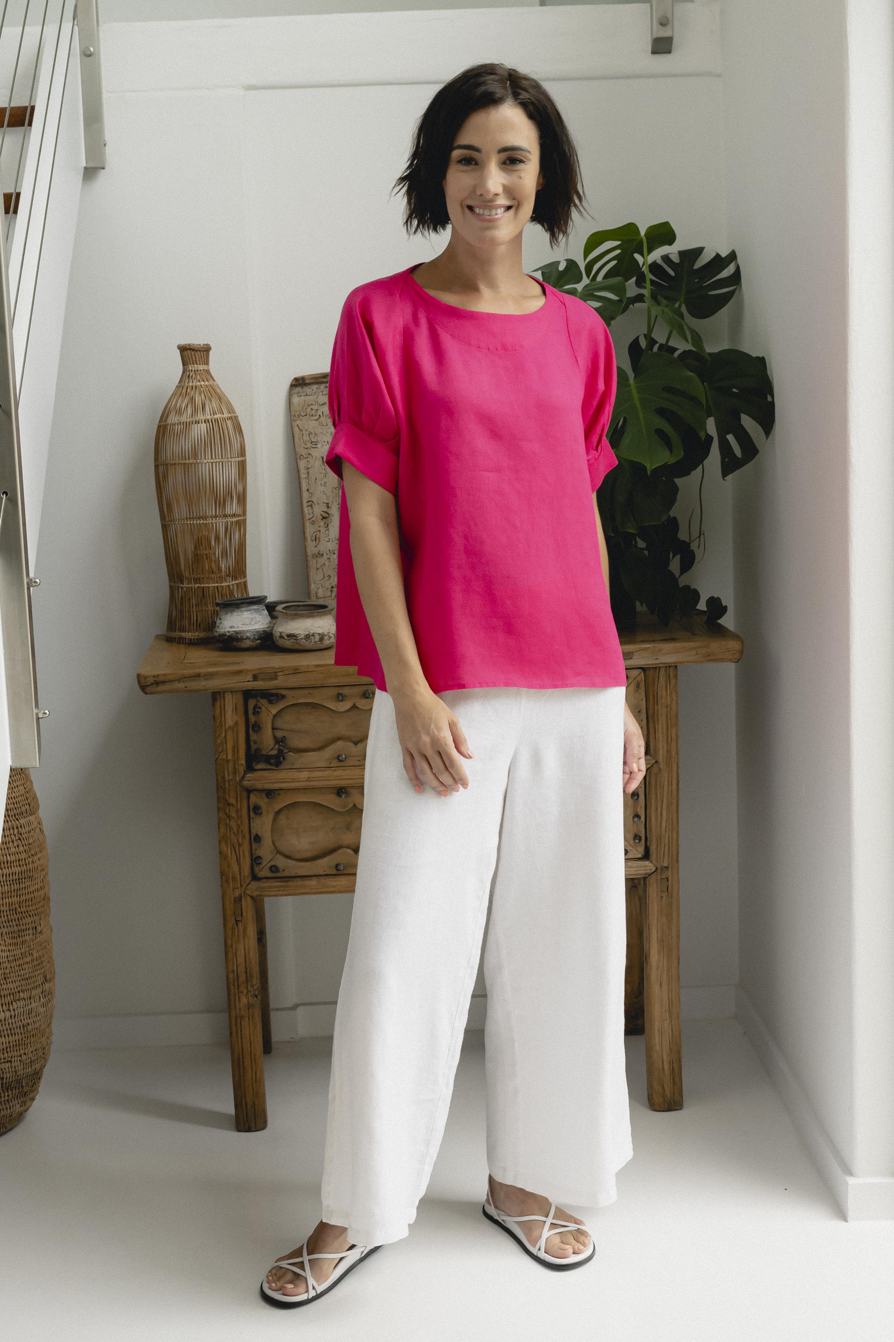 See Saw Cuff Sleeve A-Line Top - Pink