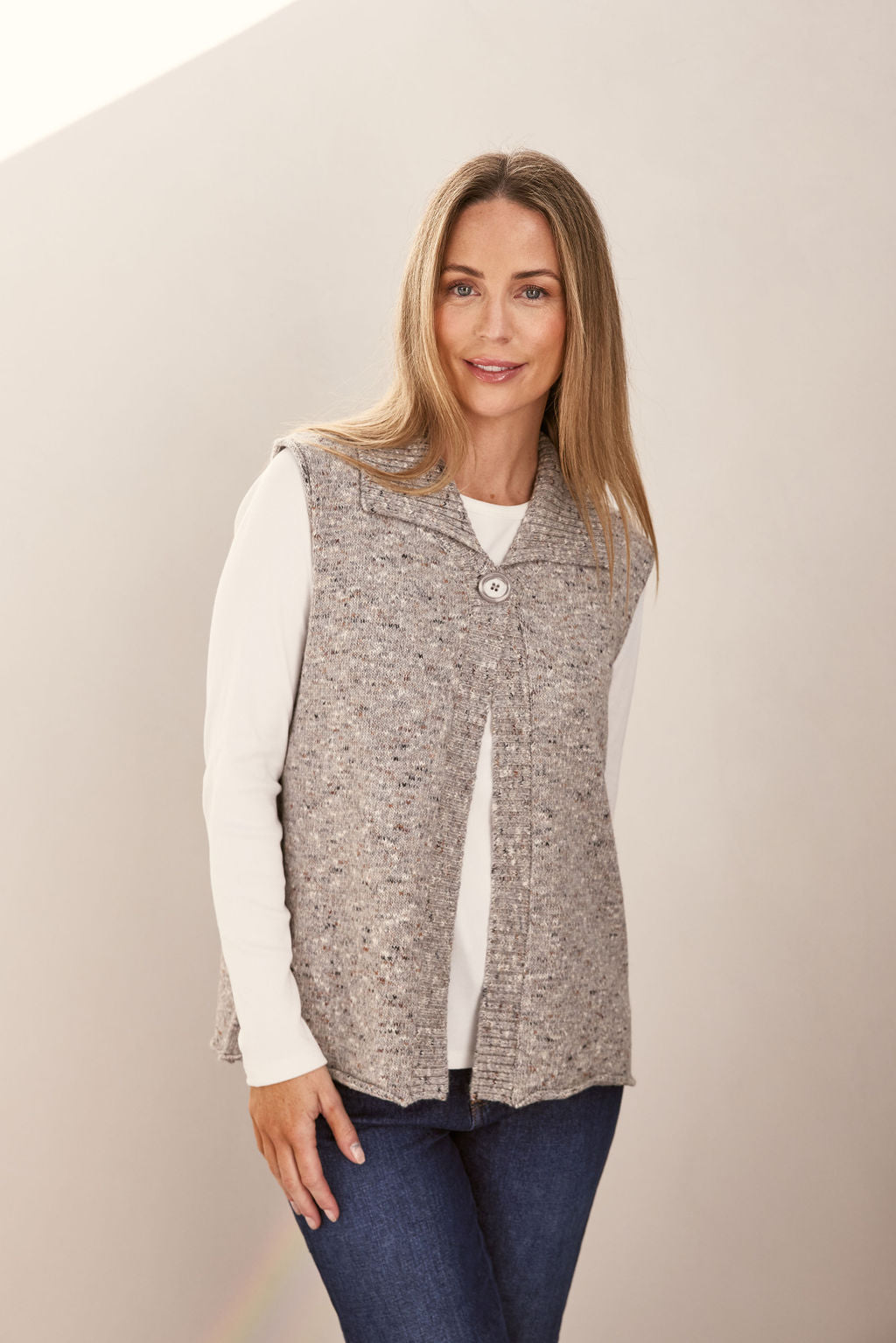 See Saw 1 Button Collared Vest - Oatmeal Speckle