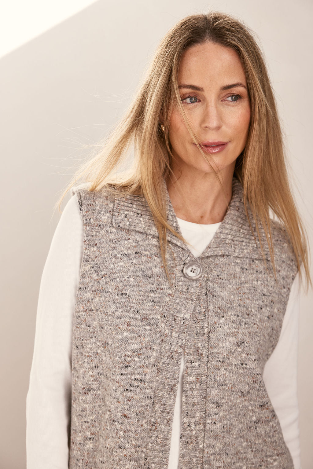 See Saw 1 Button Collared Vest - Oatmeal Speckle