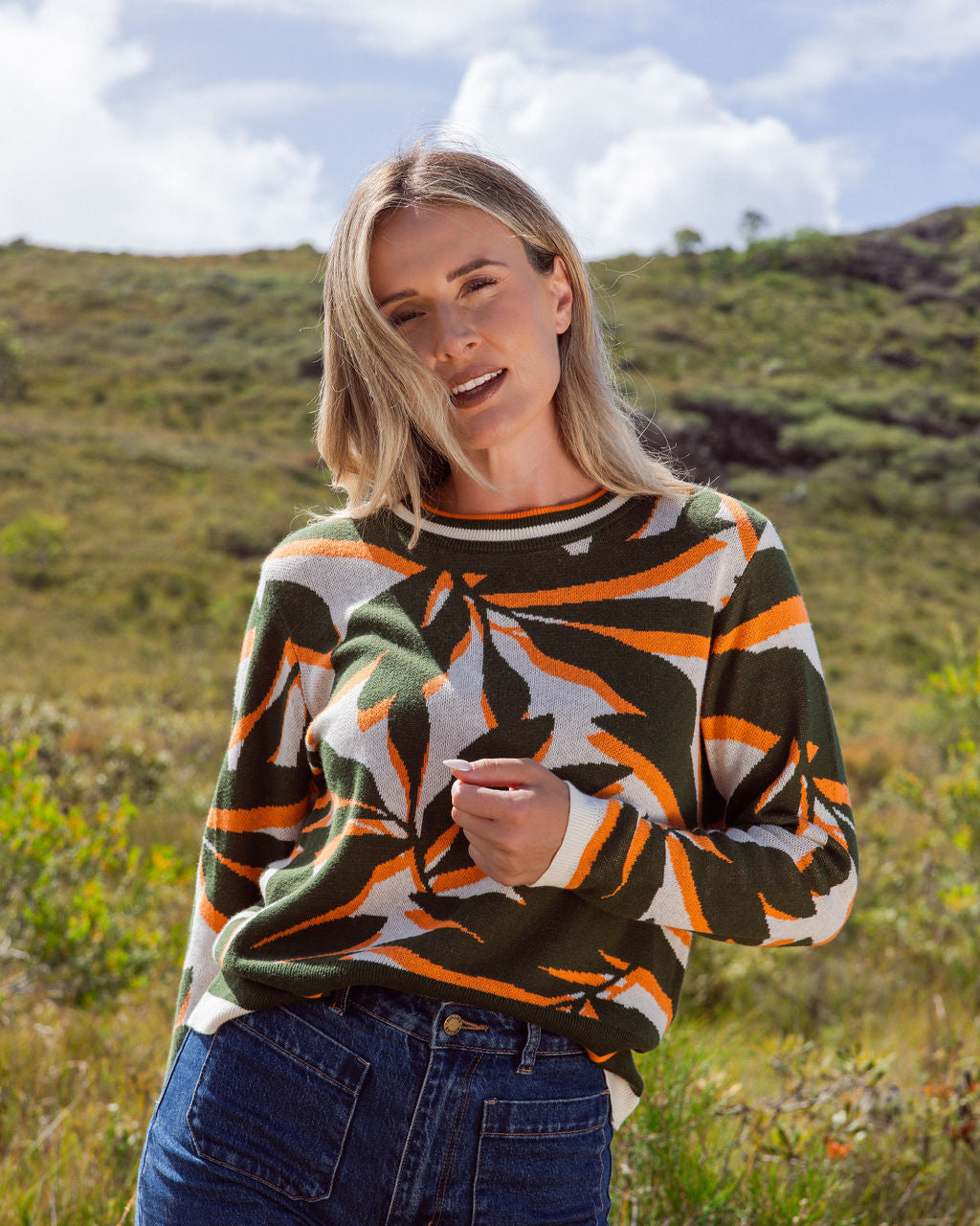 See Saw Floral Sweater - Khaki Combo