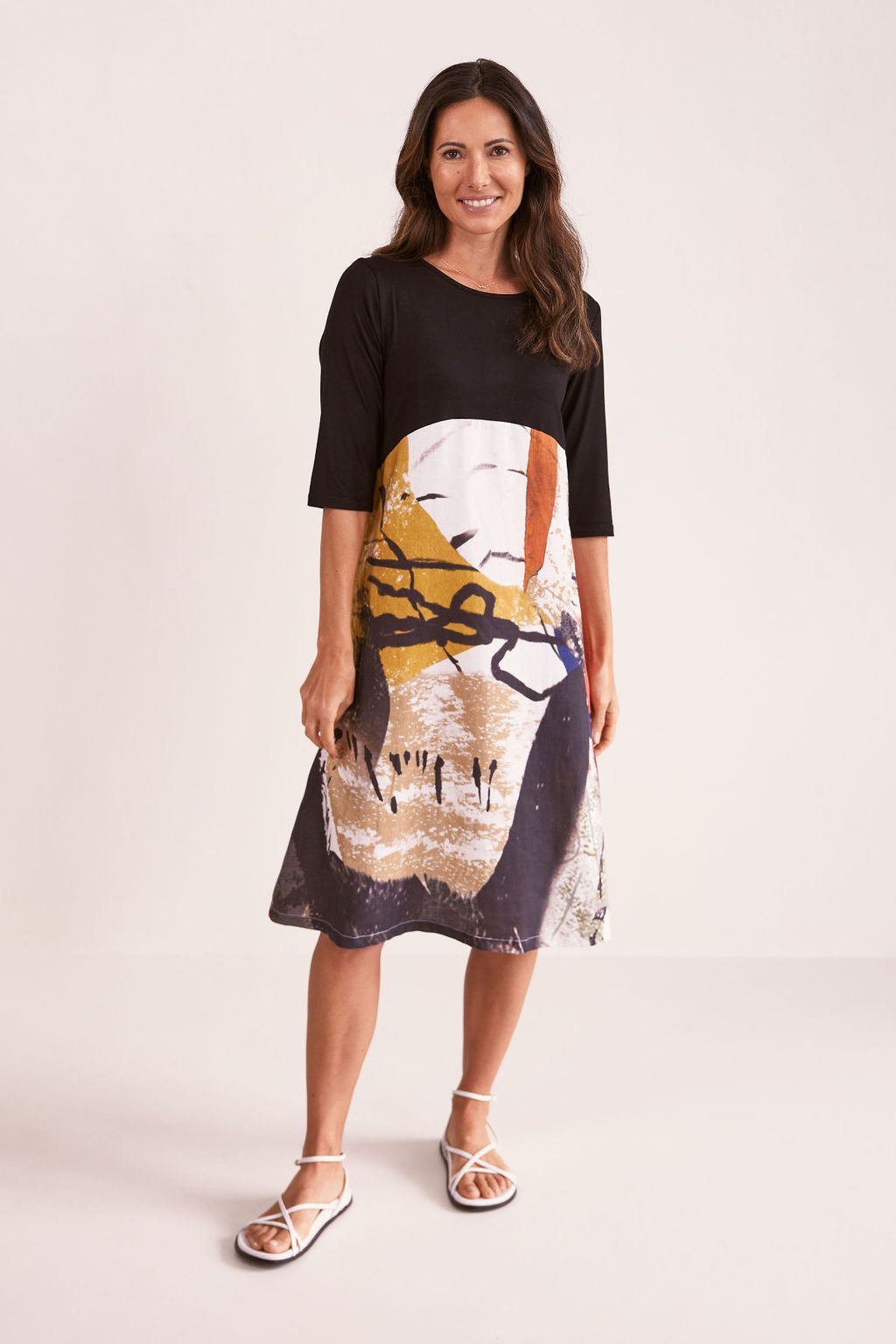 See Saw Elbow Sleeve Jersey Top Dress - Kabuki