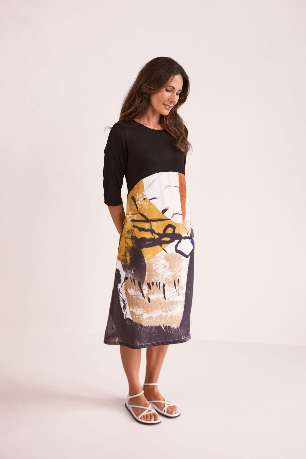 See Saw Elbow Sleeve Jersey Top Dress - Kabuki