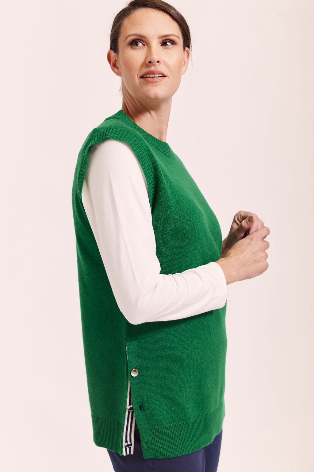 See Saw Luxe Vest with Side Buttons - Green