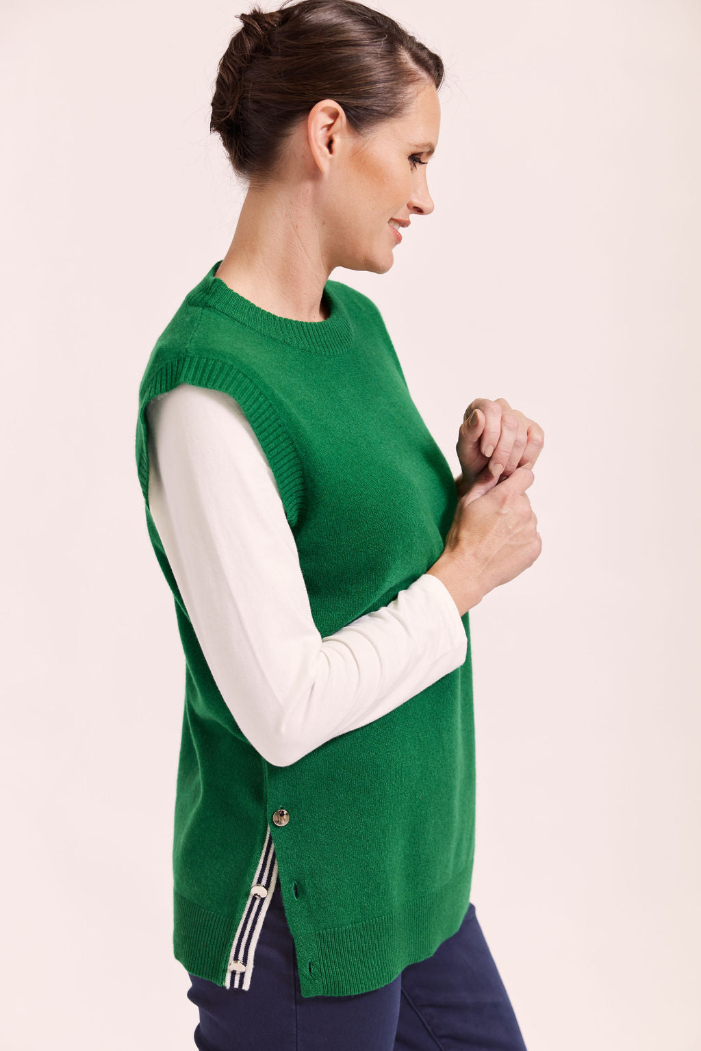 See Saw Luxe Vest with Side Buttons - Green