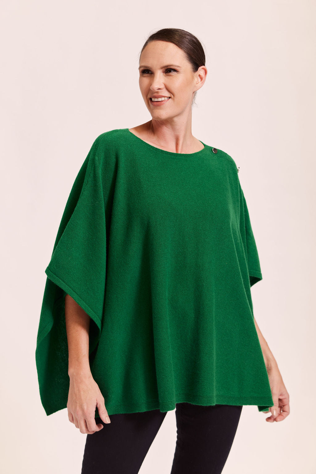 See Saw Luxe Poncho with Side Button - Green