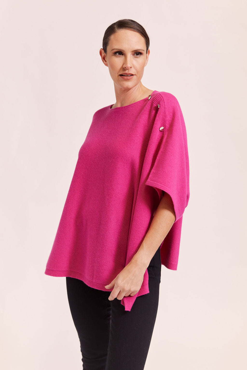 See Saw Luxe Poncho with Side Button - Magenta