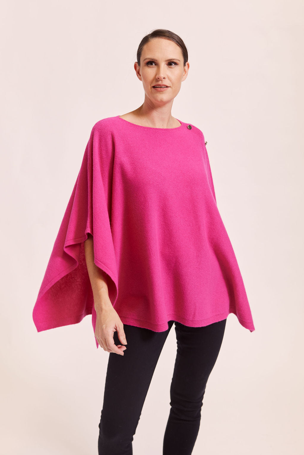 See Saw Luxe Poncho with Side Button - Magenta