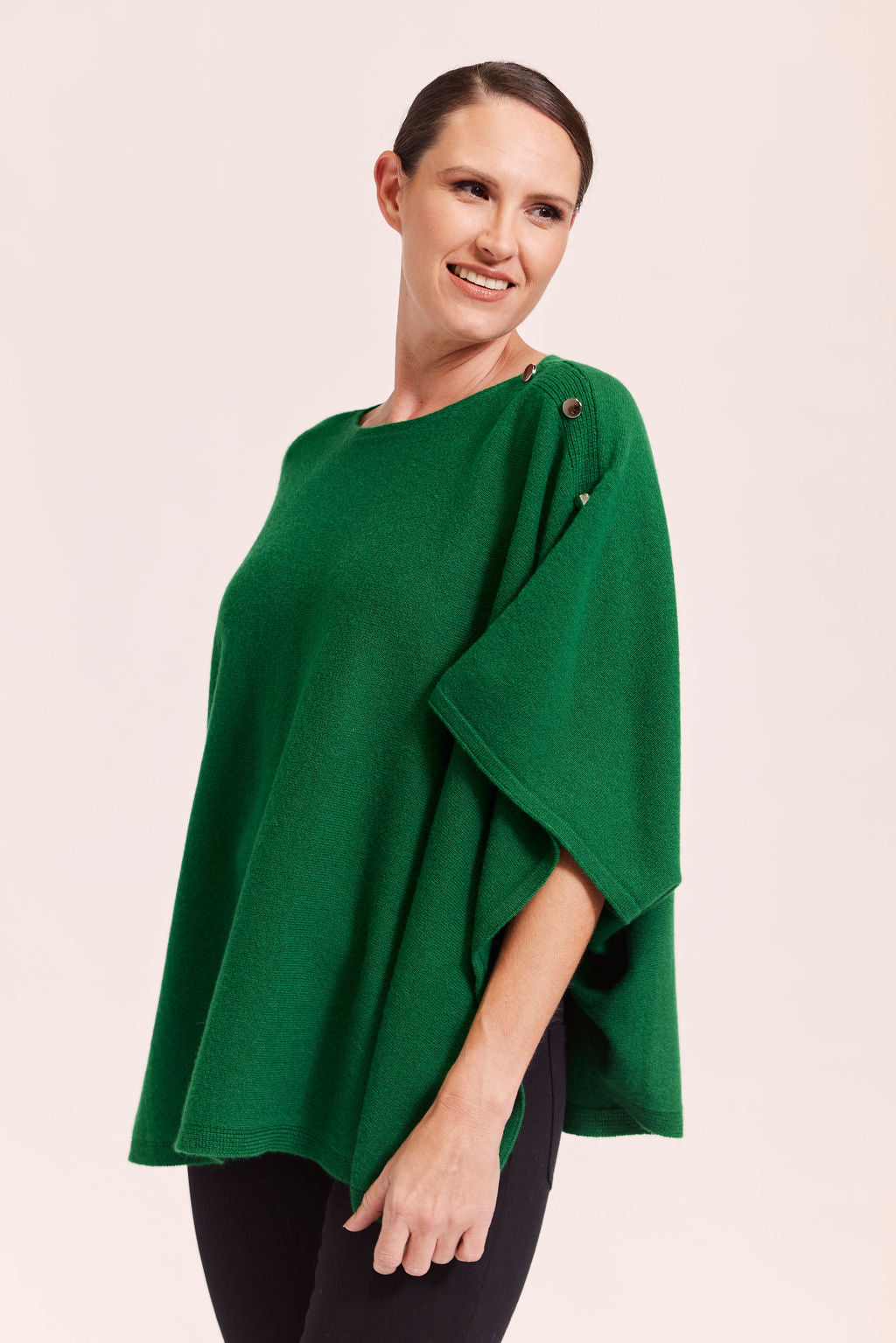 See Saw Luxe Poncho with Side Button - Green