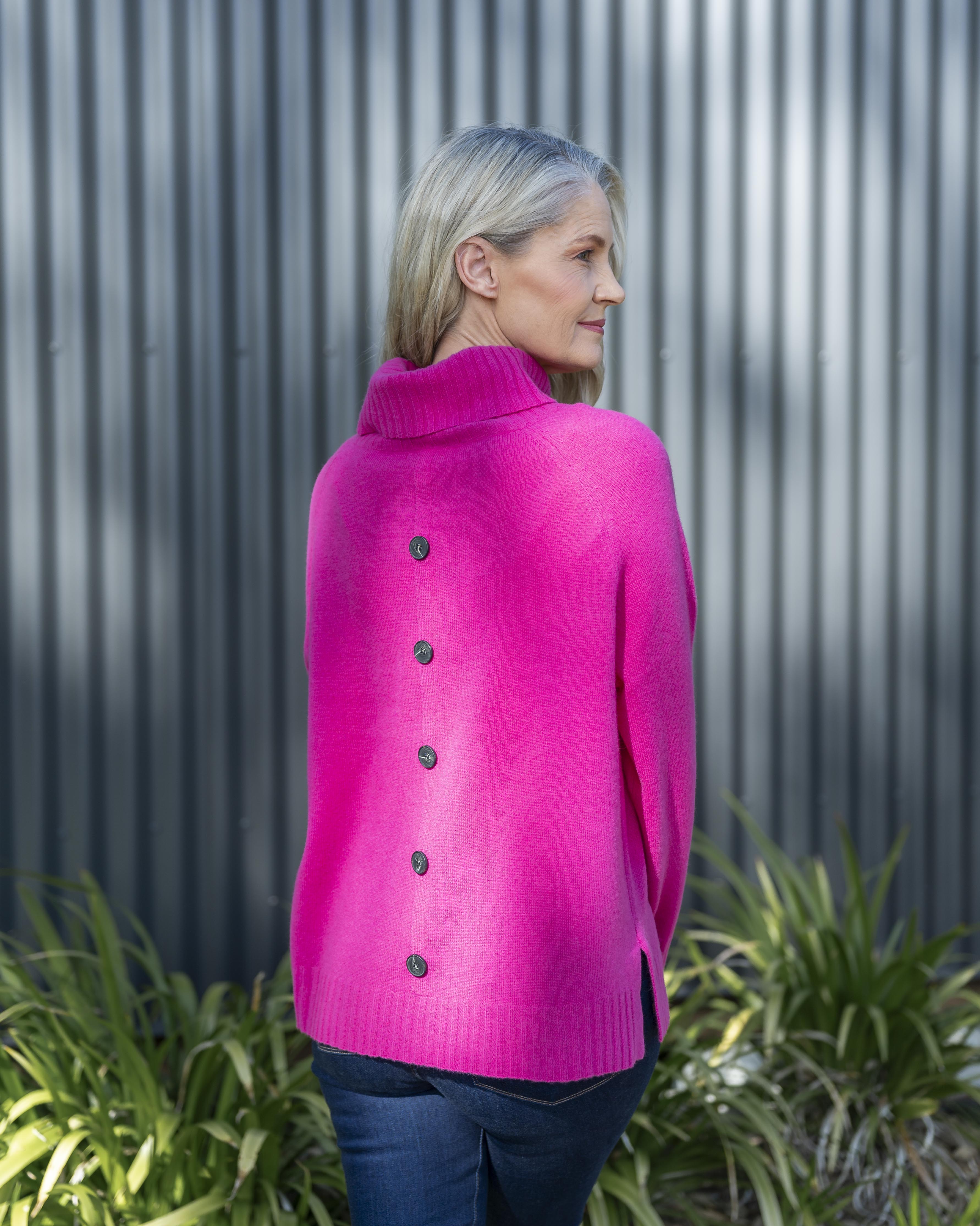See Saw Roll Neck/Button BackSweater - Magenta