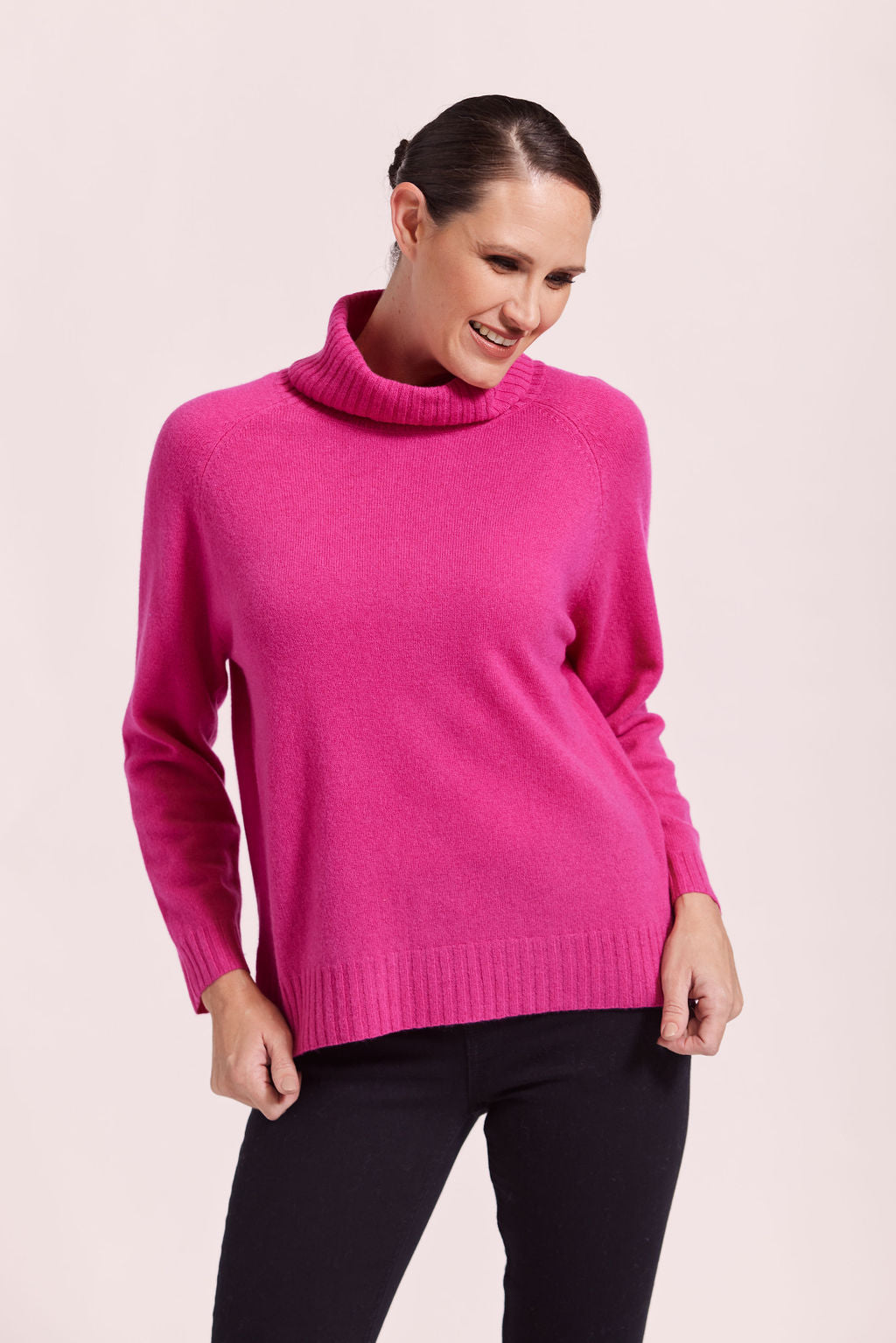 See Saw Roll Neck/Button BackSweater - Magenta