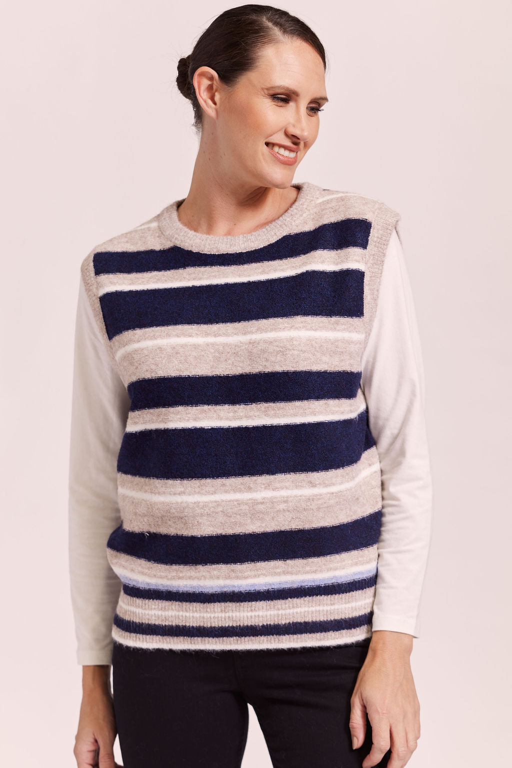See Saw Striped Vest - Oatmeal/Navy