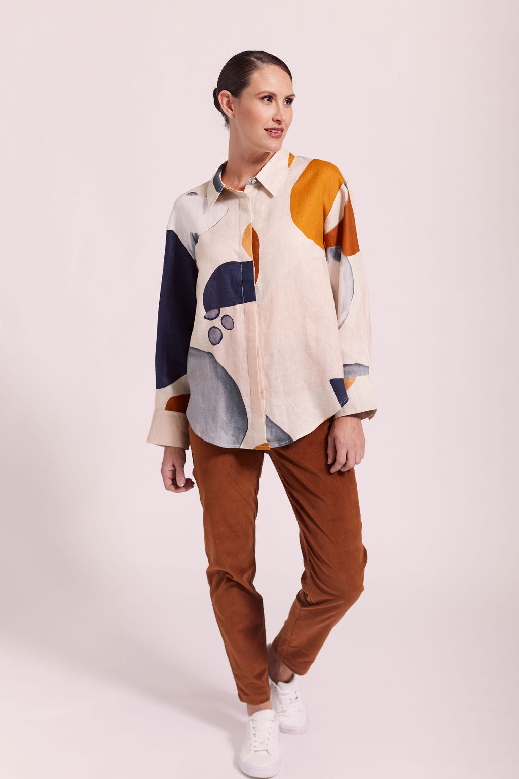 See Saw Collared Shirt - Copper/Navy Abstract Print