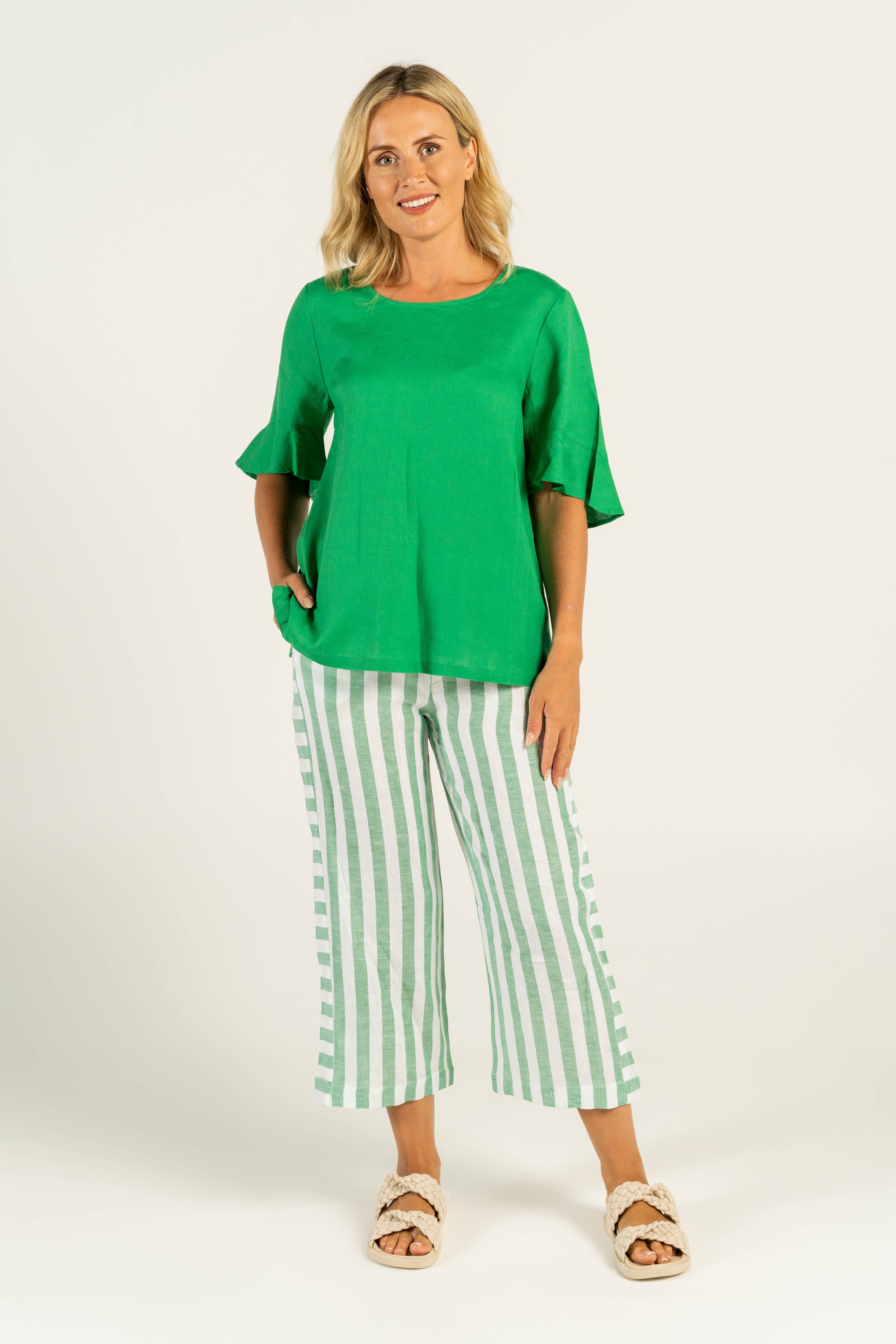 See Saw Flutter Sleeve Top - Emerald