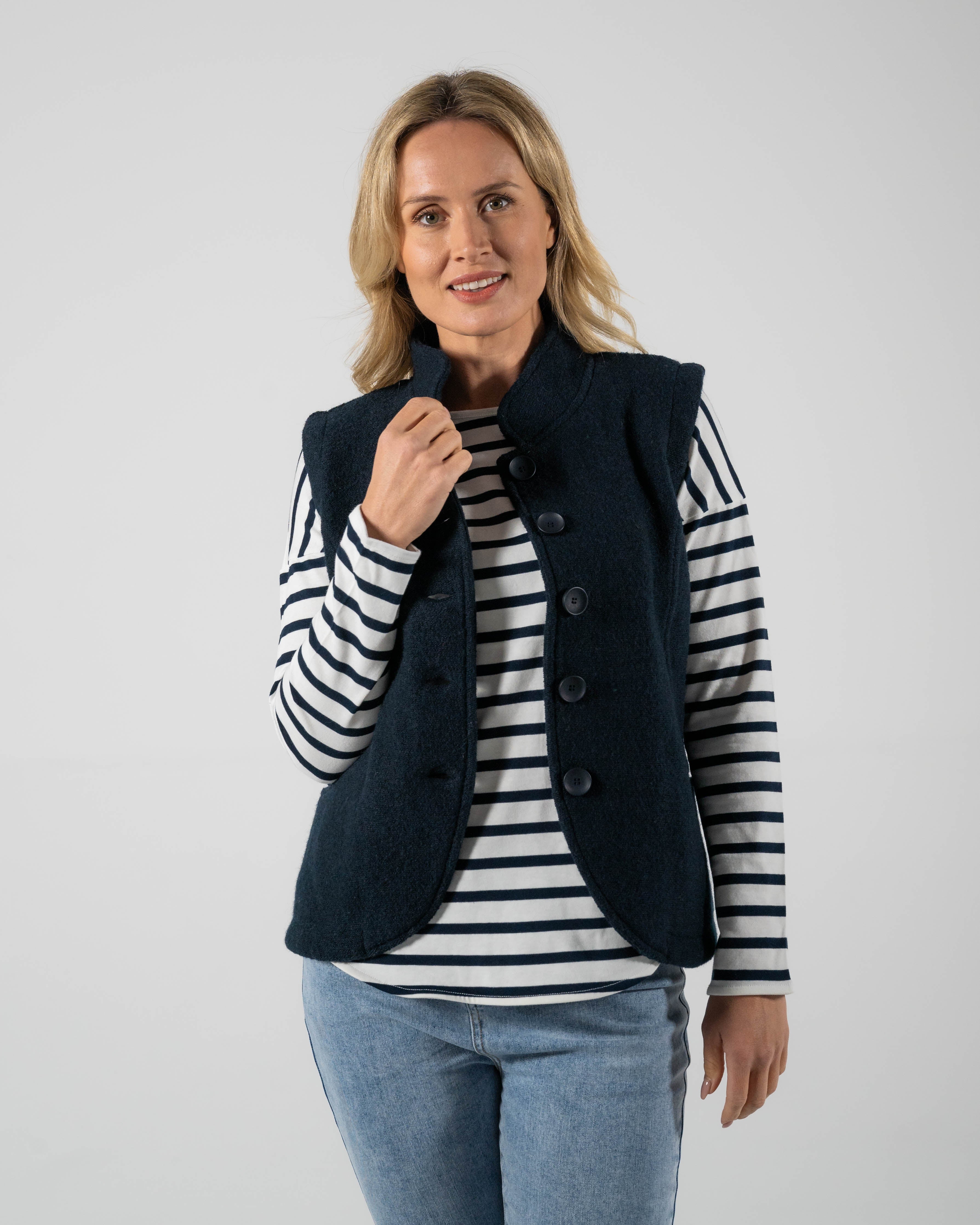 See Saw High Collar Vest - Navy