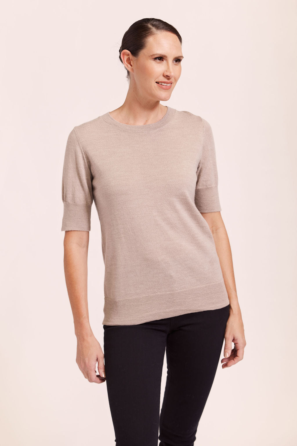 See Saw Short Sleeve Knit Top - Wheat