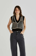 Sass Erika Crochet Vest - Black/White