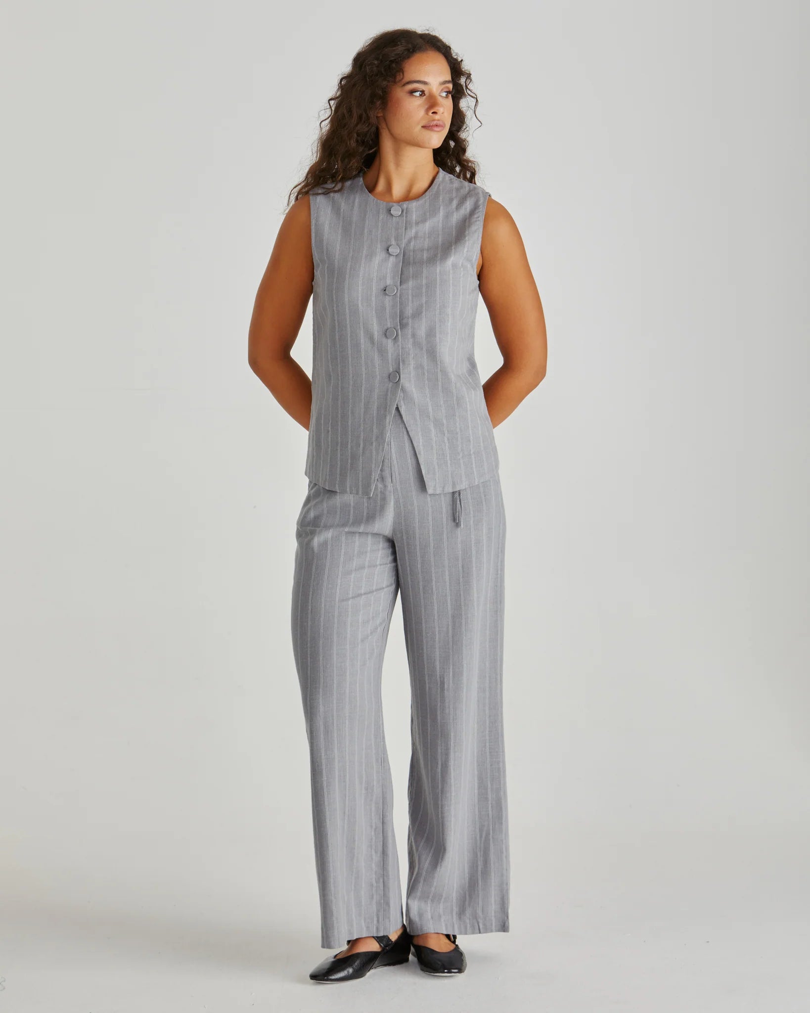 Sass Petra Vest - Grey Pinstripe