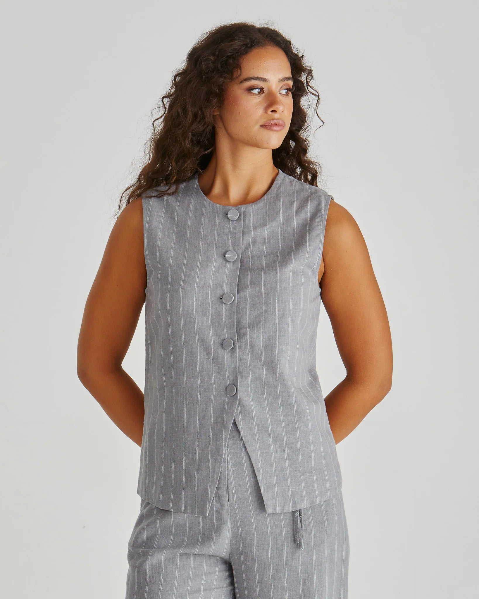 Sass Petra Vest - Grey Pinstripe