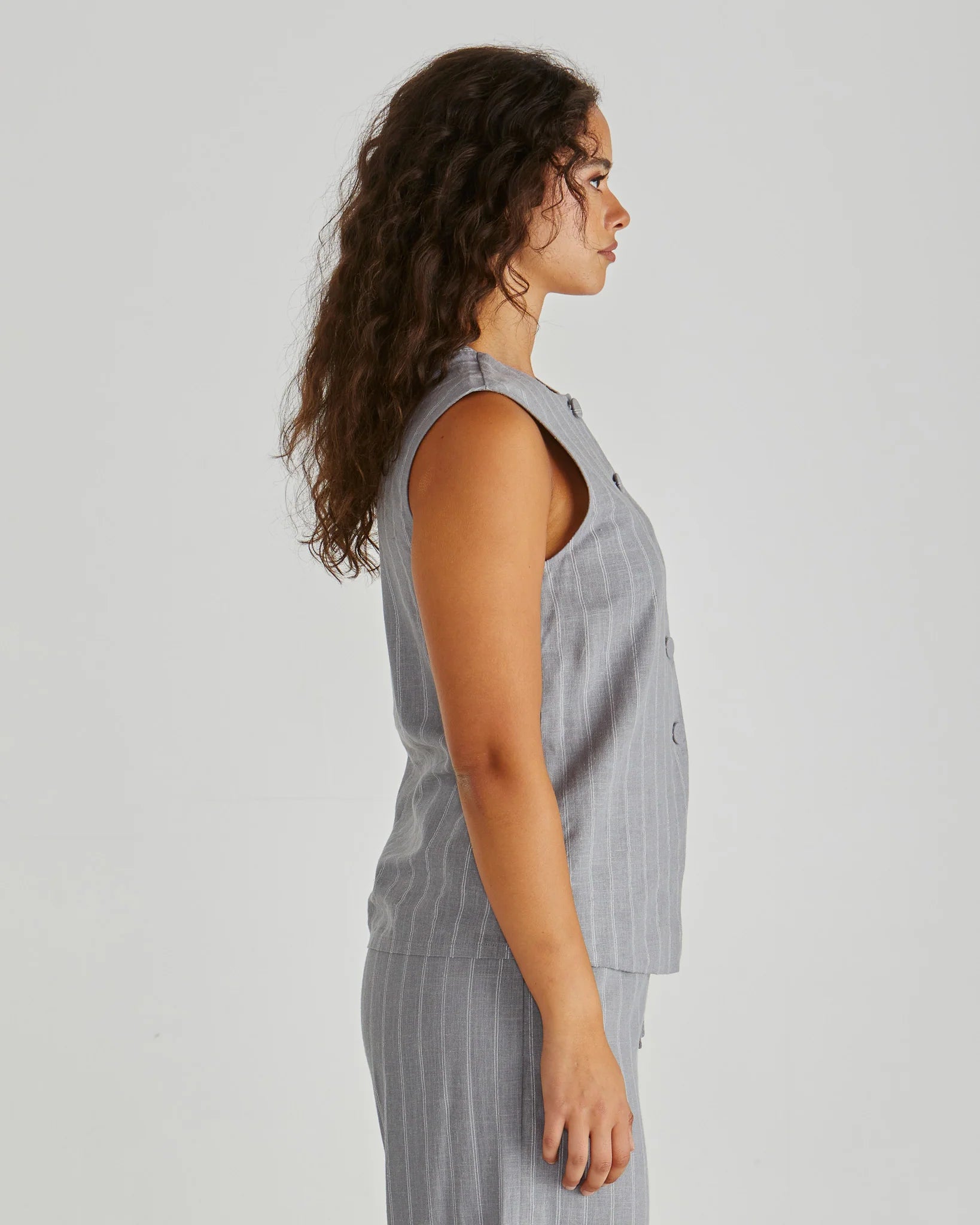 Sass Petra Vest - Grey Pinstripe