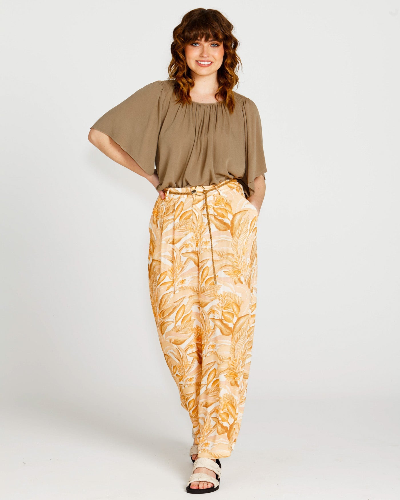 Sass Portia Elastic Back Pants With Belt - Palm Springs