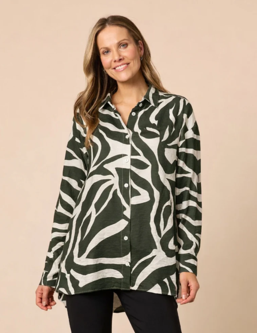 Clarity Lyon Print Shirt- Khaki/Ivory