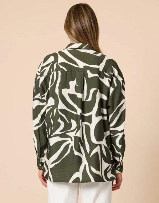 Clarity Lyon Print Shirt- Khaki/Ivory