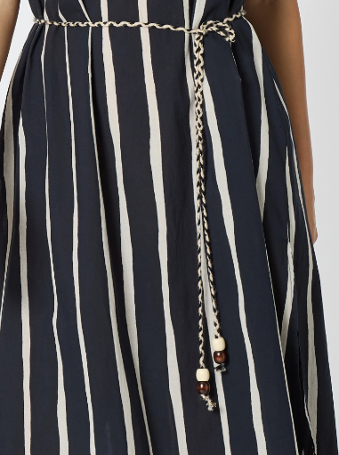 Threadz Sunset Safari Sleeveless Stripe Print Dress - Black/Ivory