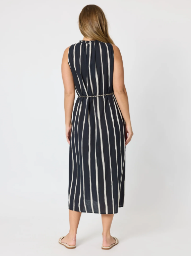 Threadz Sunset Safari Sleeveless Stripe Print Dress - Black/Ivory
