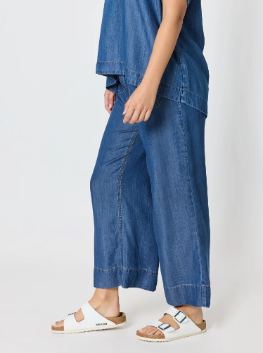 Threadz Dune Carpenter Wide Leg Cropped Pant - Dark Denim