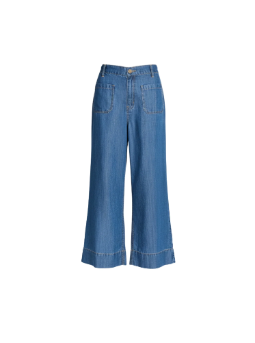 Threadz Dune Carpenter Wide Leg Cropped Pant - Dark Denim
