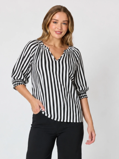 Threadz Harlequin Stripe Print Tunic - Black/White