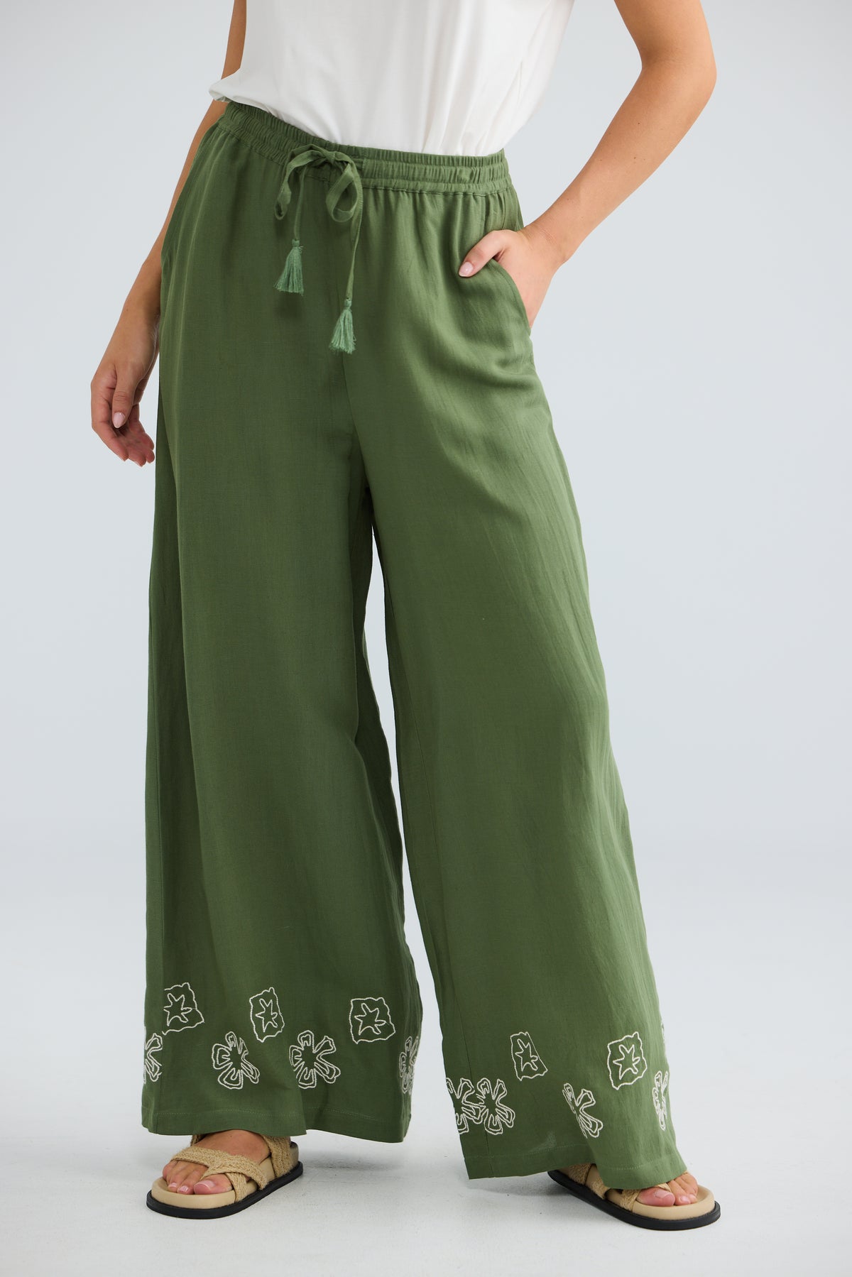 Talisman Freedom Pant - Olive/Off White Embroidery