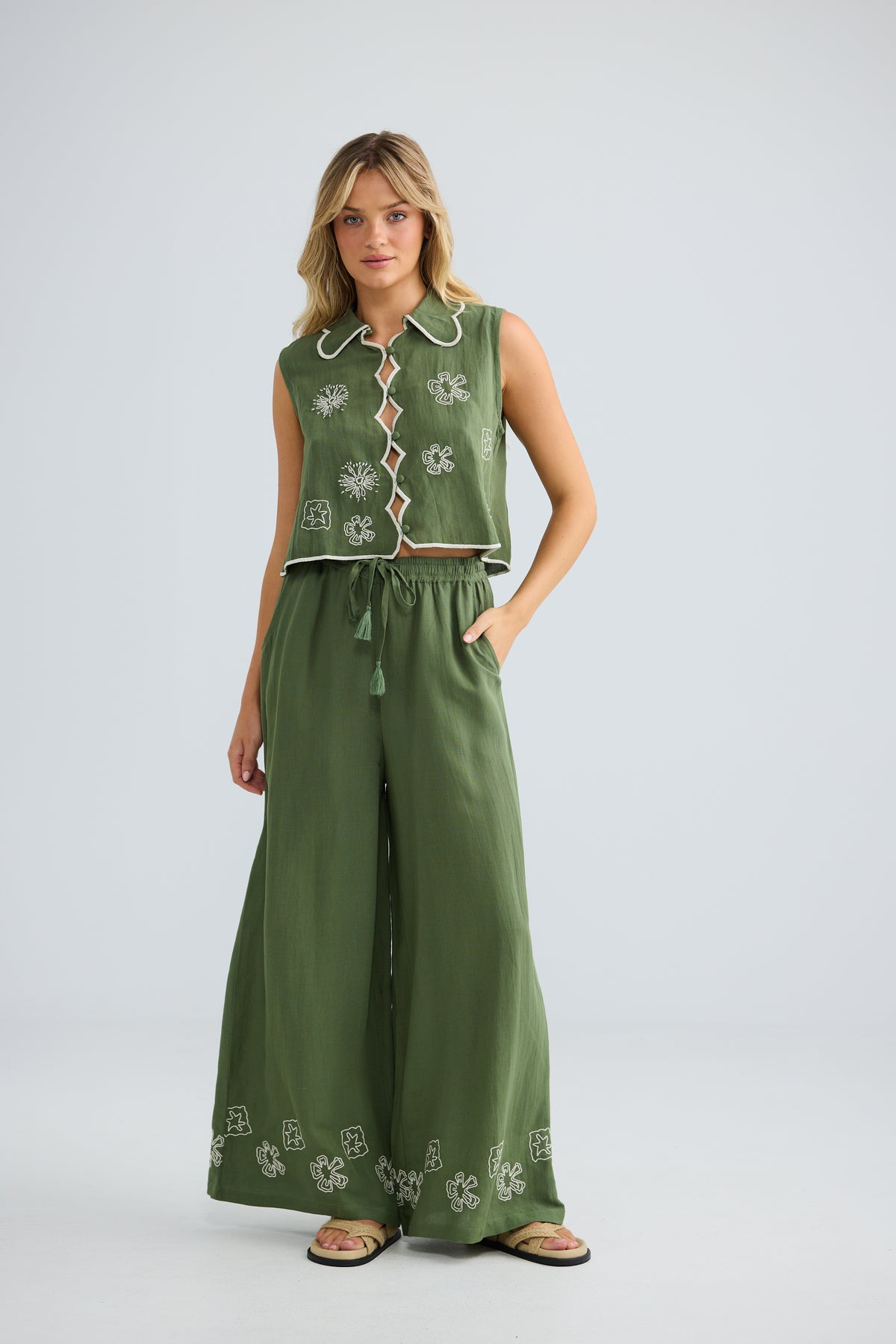 Talisman Freedom Pant - Olive/Off White Embroidery