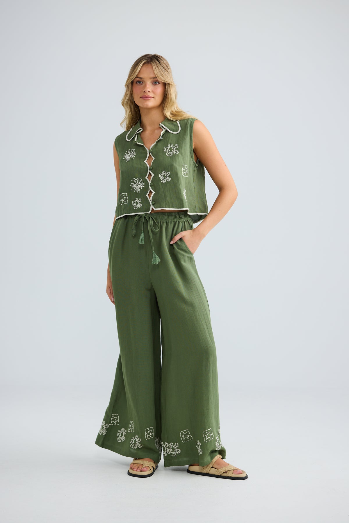 Talisman Freedom Pant - Olive/Off White Embroidery
