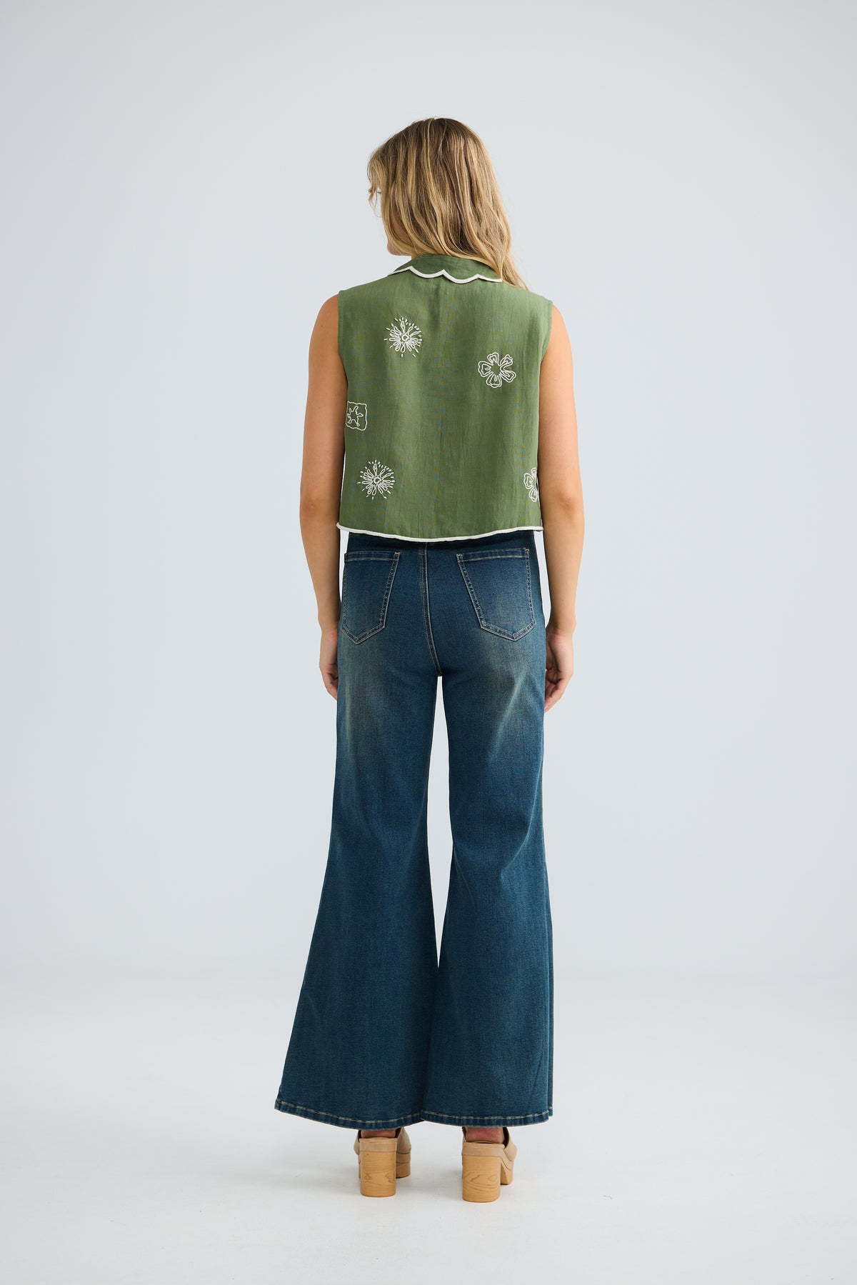 Talisman Sombra Top - Olive/Off White Embroidery