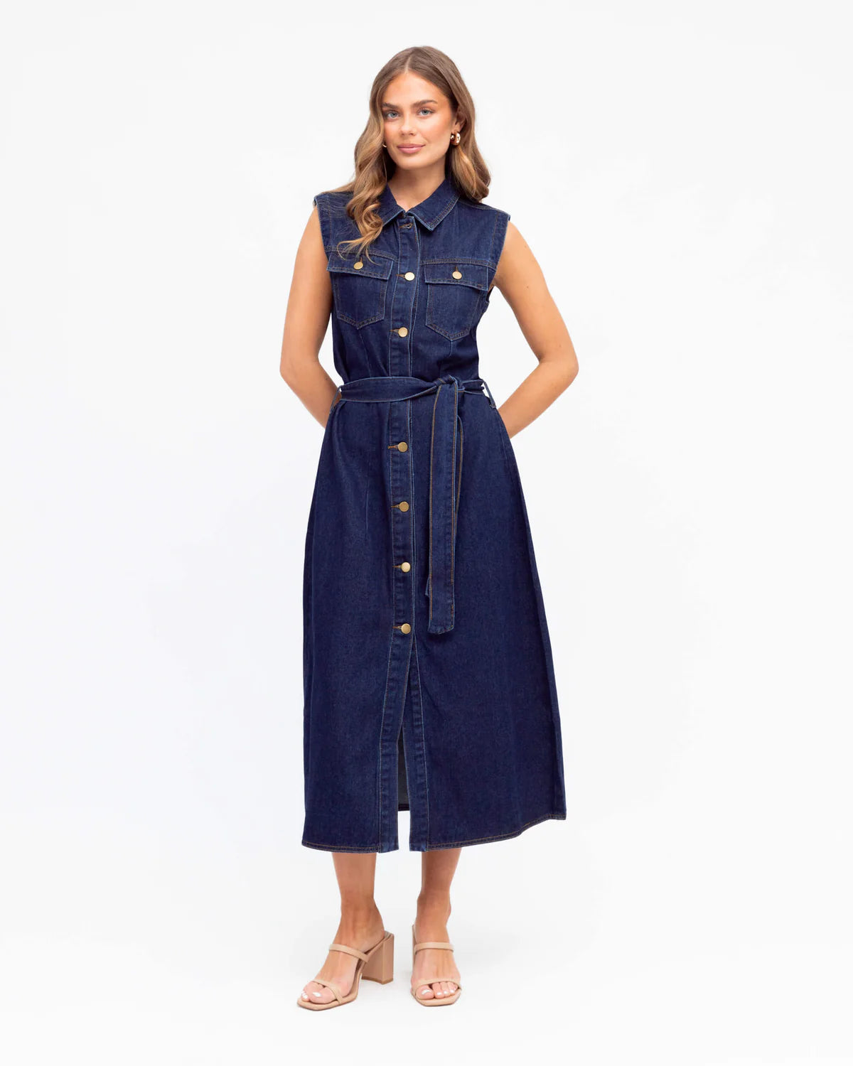 White Closet Indigo Belted Midi Dress