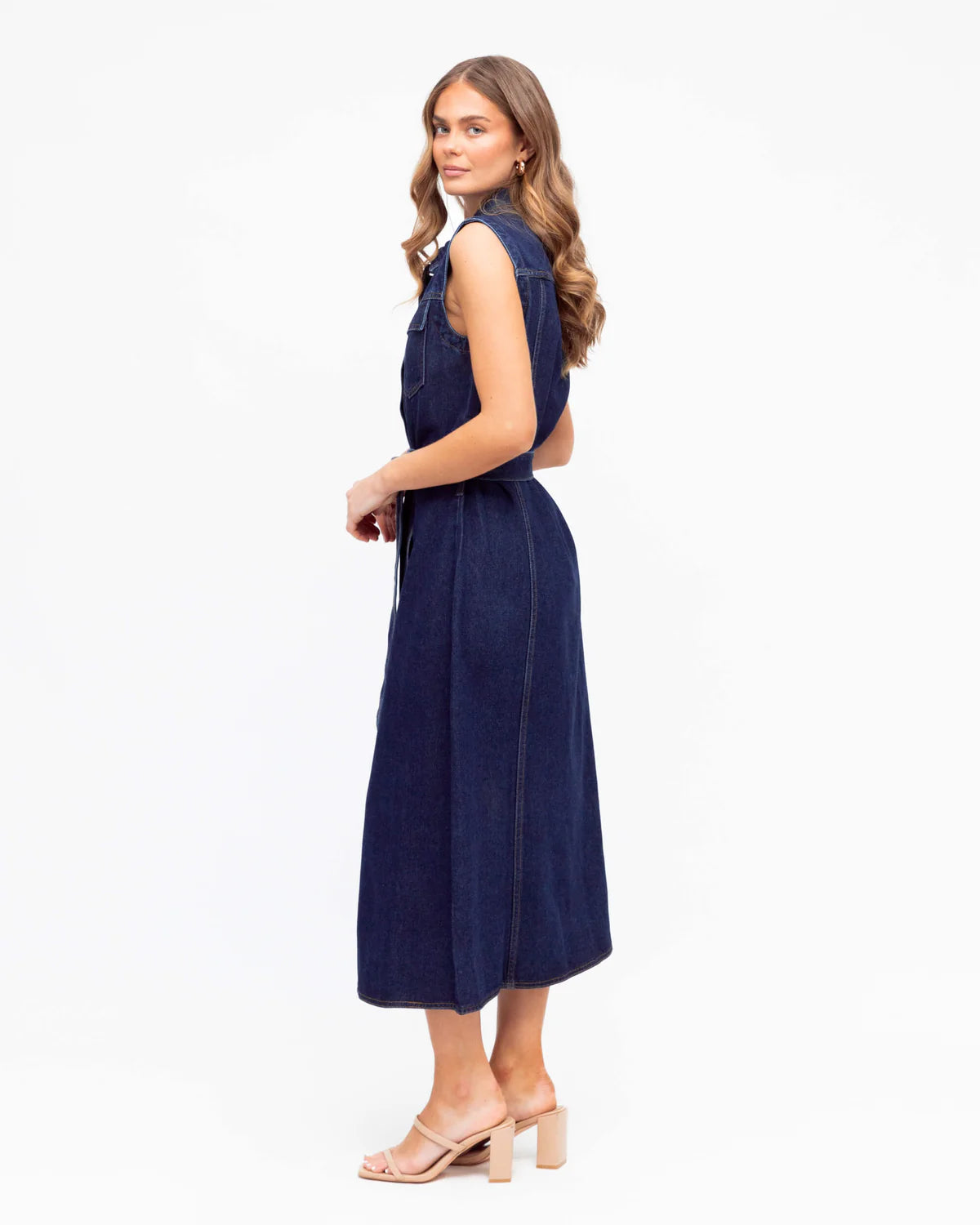 White Closet Indigo Belted Midi Dress