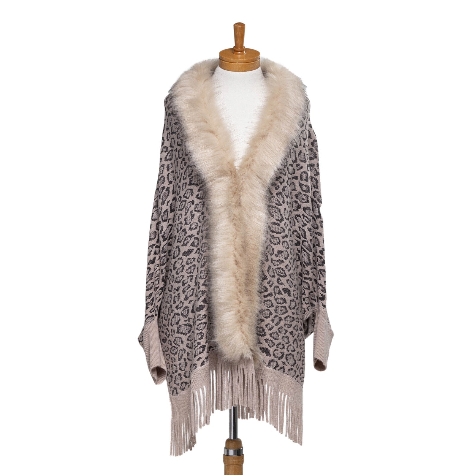 Taylor Hill Faux Fur Leopard Sleeve Cape Wrap