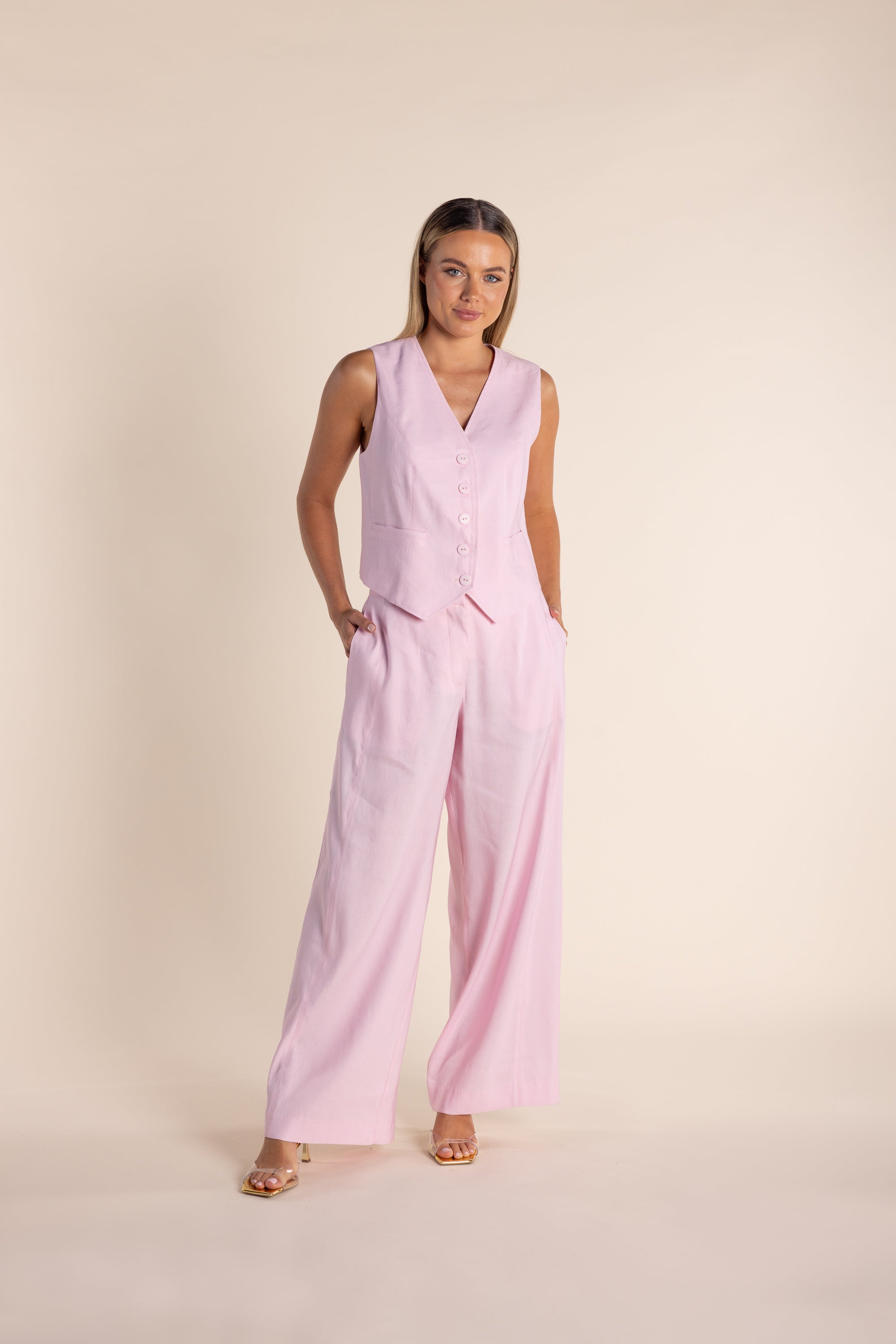 Two T's Wide Leg Pant - Pink Rose