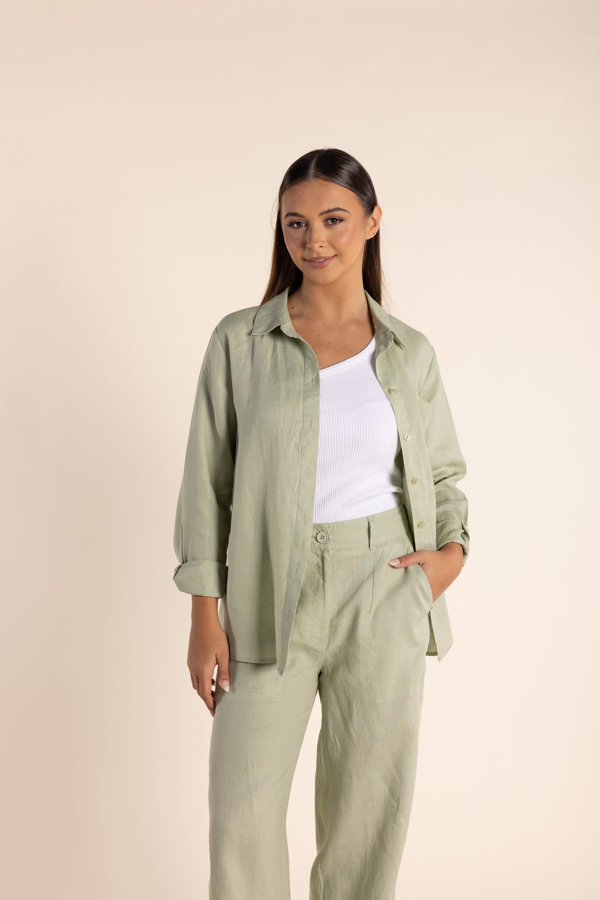 Two T's Linen Wide Leg Pant - Avocado