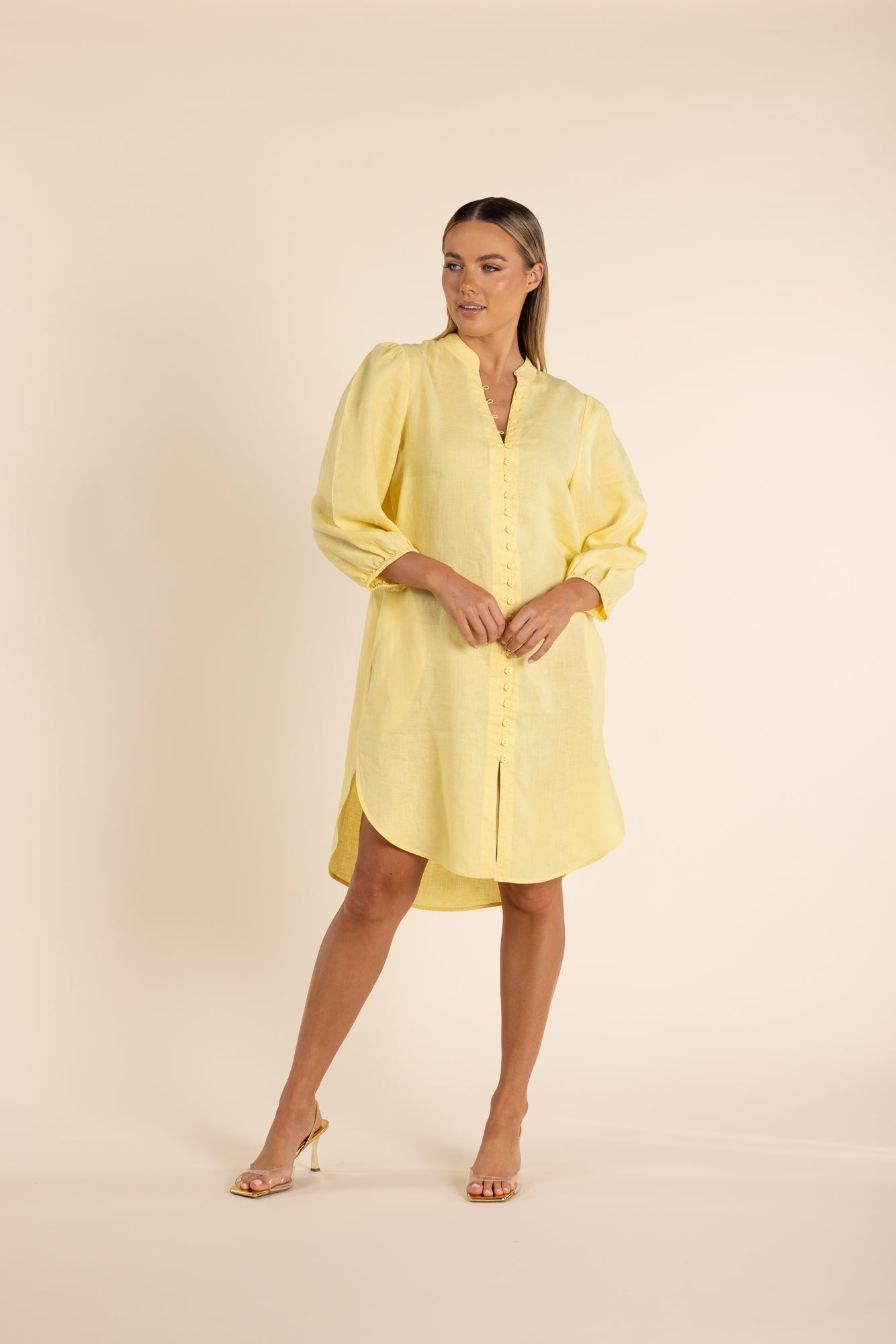 Two T's Linen Shirt Dress - Butter Milk